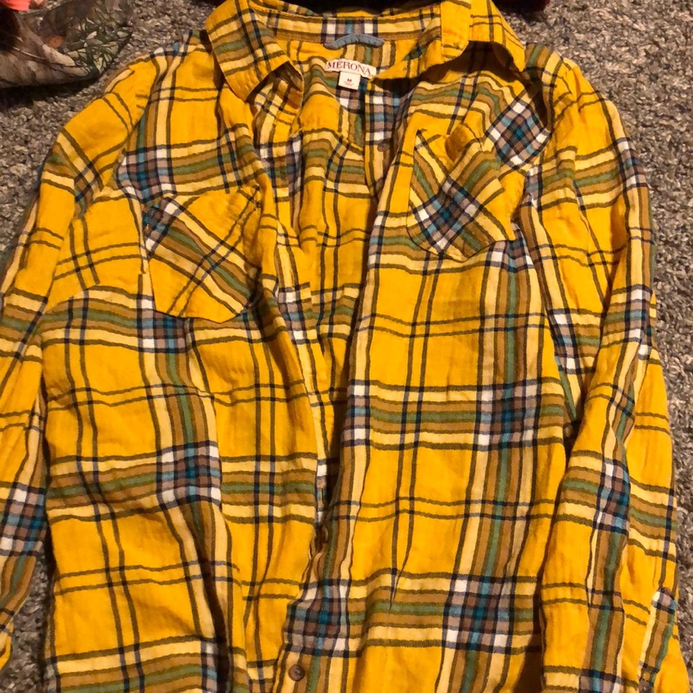 Yellow, blue, green, and white flannel